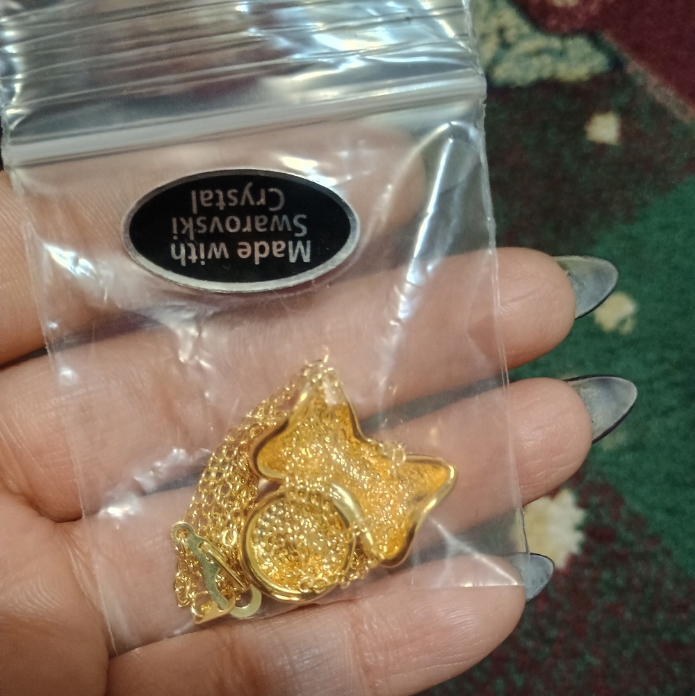 Gold Bow Pendant Necklace with Clear Crystal - Women Jewelry Necklaces - Picture 5 of 6